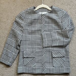 Cleo Women's Monochrome Checkered Black White 3/4 Sleeves Blazer Size 0 Fits S